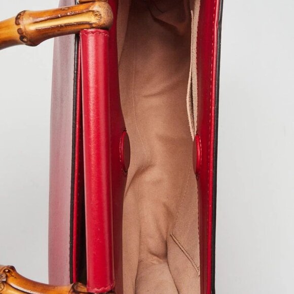 Gucci Red Smooth Calfskin Leather Nymphaea Medium Top Handle Bag - Picture 10 of 12